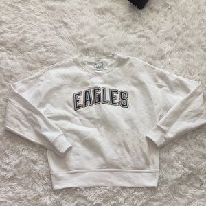 White 'EAGLES' Crewneck Sweatshirt - blue and gold lettering